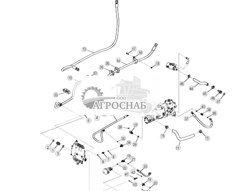 Трубопроводы главной гидросистемы (ручное управление, без байпасной линии) (двухскоростная) - ST252072 181.jpg